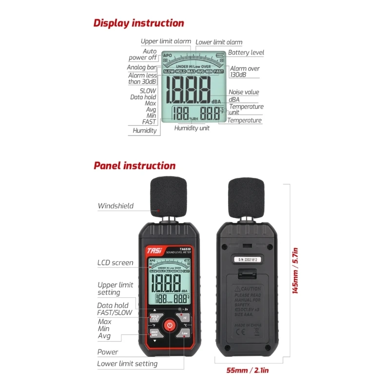 Цифровой шумомер в децибелах Измеритель уровня звука USB DatasConnection 30-130dB Тест R9UF