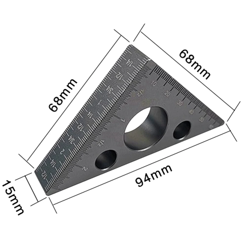 Дюймовая Треугольная линейка из алюминиевого сплава 45/90 градусов, Деревообрабатывающая Квадратная линейка, многофункциональный инструмент