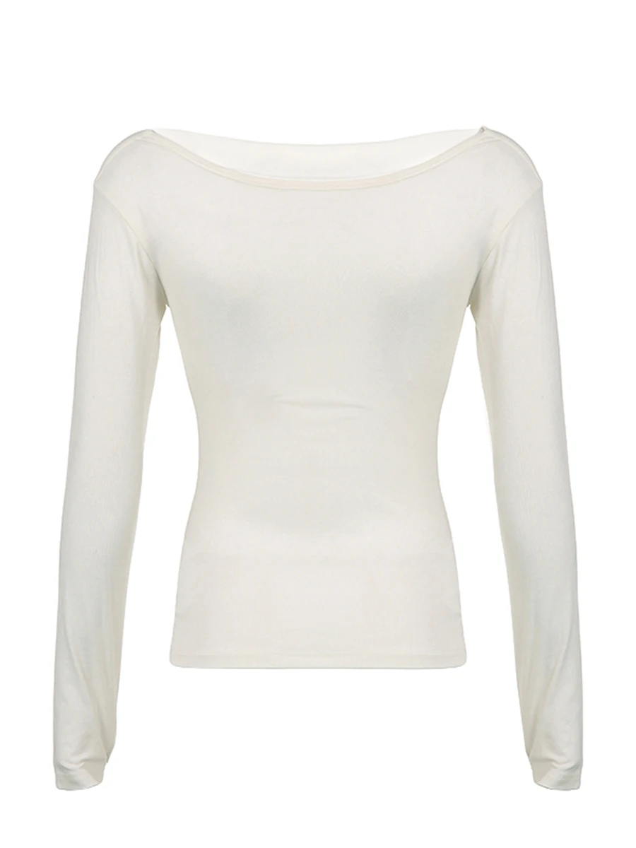 Женский сексуальный укороченный топ с открытыми плечами, однотонная повседневная футболка с длинным рукавом, весна-осень, приталенная рубашка в стиле Гранж, уличная одежда