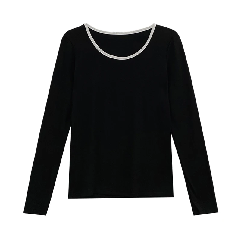 осенне-зимняя бархатная Однотонная футболка с длинным рукавом, Женская футболка Harajuku в корейском стиле С круглым вырезом, Повседневные тонкие Утепленные футболки, черный Топ y2k
