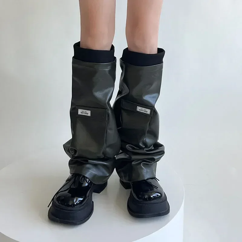 Стиль Кожаные женские гетры с высокой посадкой, осенний карман для ботинок в японском стиле в стиле панк, клапан с принтом на ногах, Зимние манжеты, носки