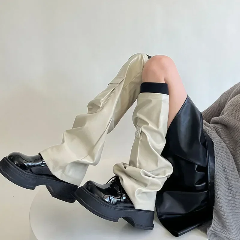 Стиль Кожаные женские гетры с высокой посадкой, осенний карман для ботинок в японском стиле в стиле панк, клапан с принтом на ногах, Зимние манжеты, носки
