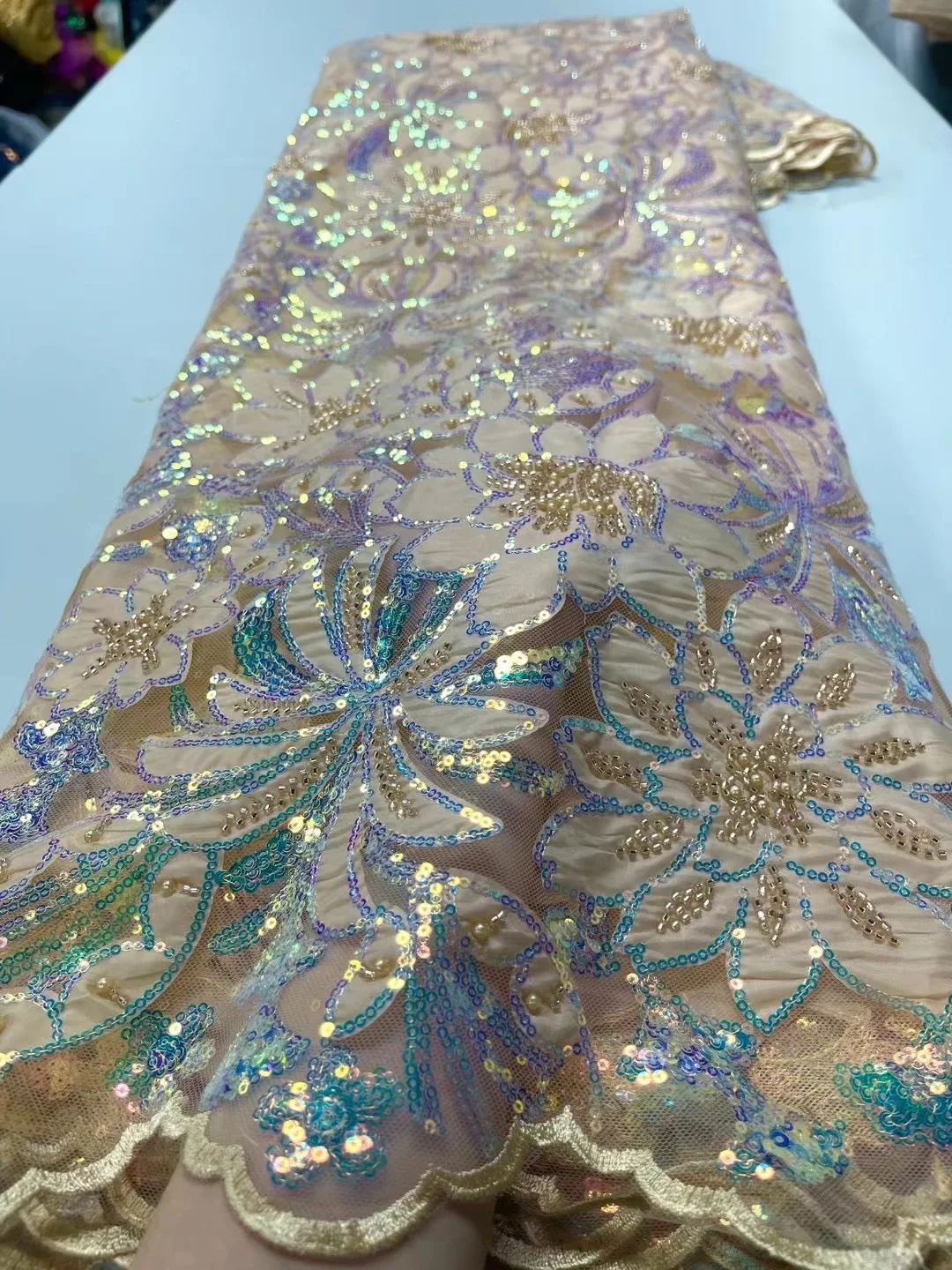 Модная Французская кружевная ткань ручной работы из бисера и жемчуга 2023, Африканская кружевная ткань с вышивкой из тюля и пайеток для свадебного платья невесты
