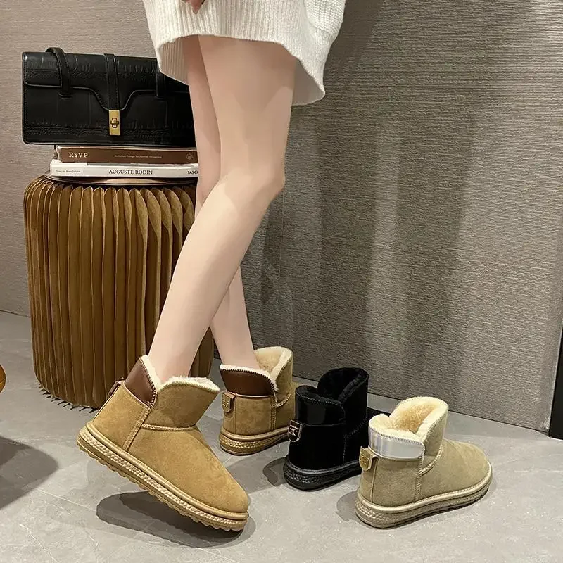 Новинка 2023 года, в том же стиле, что и зимние ботинки Zhou Dongyu, Женские зимние ботинки на меху со встроенной флисовой подкладкой, Теплые белые Ботильоны