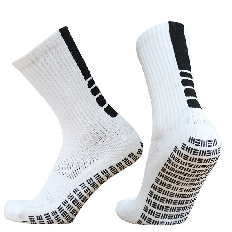 Новые противоскользящие футбольные носки мужские с вертикальными полосками, точками, тремя перекладинами, футбольные носки с захватом
