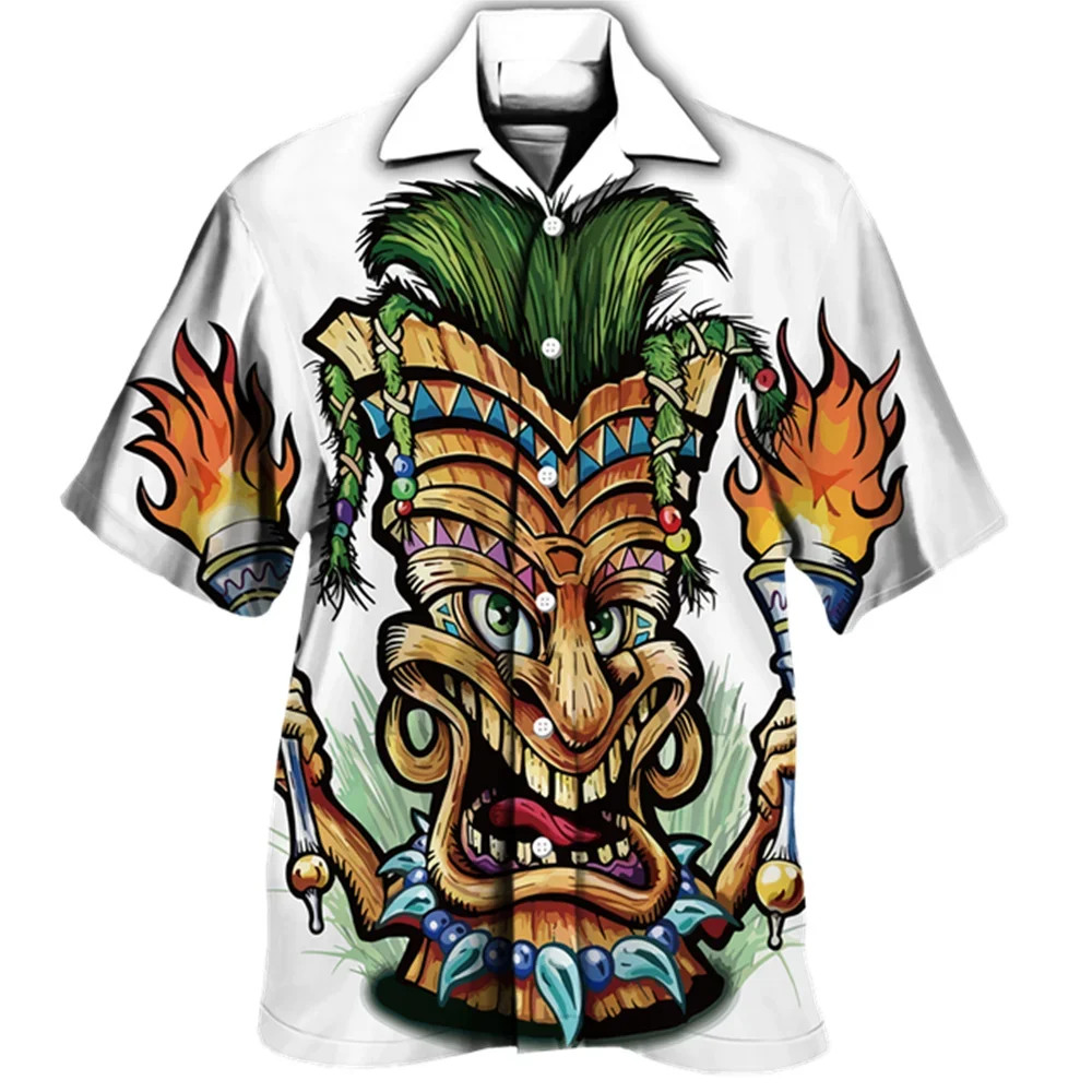 Летние мужские рубашки Гавайская рубашка с 3D принтом Тотема майя Уличная мужская модная одежда с коротким рукавом Уличная одежда