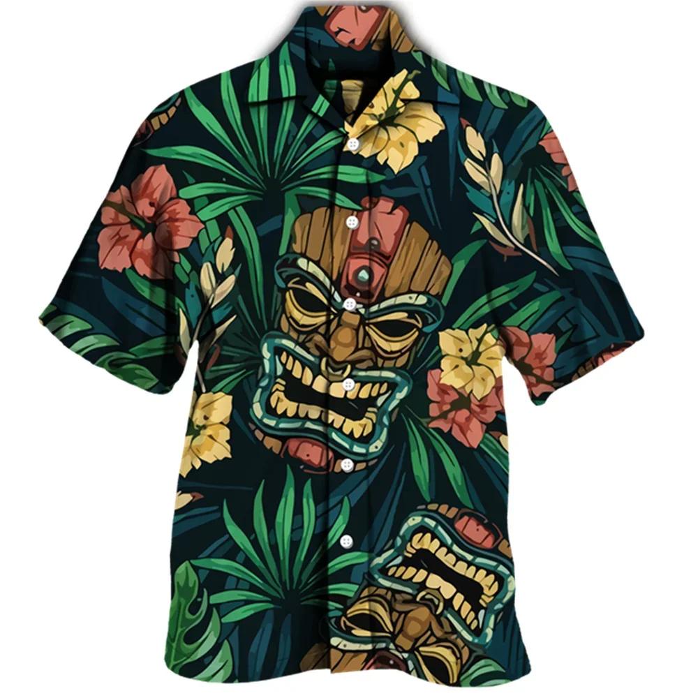 Летние мужские рубашки Гавайская рубашка с 3D принтом Тотема майя Уличная мужская модная одежда с коротким рукавом Уличная одежда