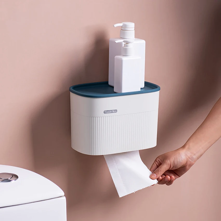 Самоклеящийся держатель для туалетной бумаги, настенный ящик для салфеток с полкой, водонепроницаемый ящик для хранения держателя для бумаги для ванной комнаты, кухни