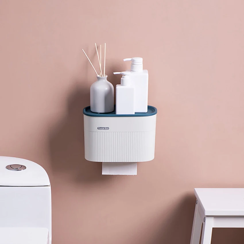 Самоклеящийся держатель для туалетной бумаги, настенный ящик для салфеток с полкой, водонепроницаемый ящик для хранения держателя для бумаги для ванной комнаты, кухни