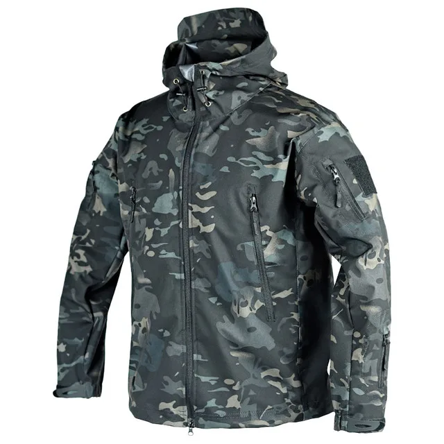 Тактический бомбер, тонкие куртки, мужские демисезонные водонепроницаемые, с несколькими карманами, Камуфляжное пальто с капюшоном, куртка из кожи акулы для рыбалки, мужская