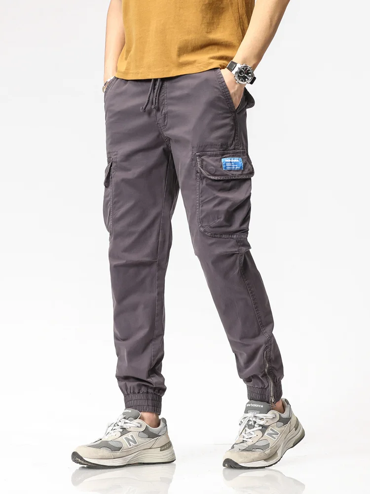 2023 Новые летние мужские брюки-карго с несколькими карманами, повседневные облегающие джоггеры для бега, Модные хлопчатобумажные рабочие брюки с завязками, мужская уличная одежда