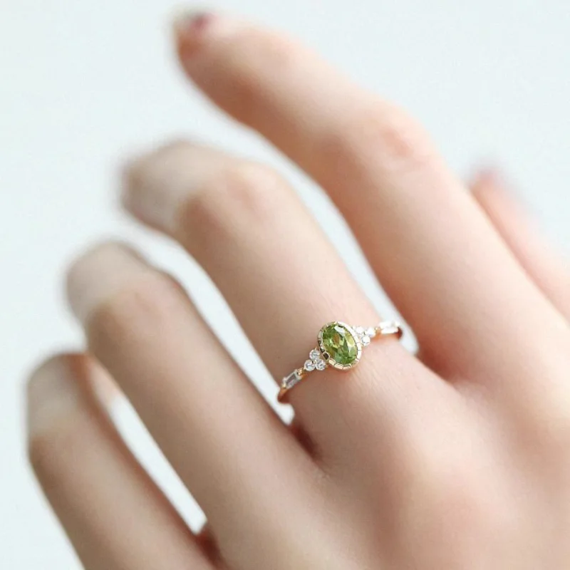 Свежие кольца с оливково-зелеными камнями для женщин, винтажный дизайн, высококачественное легкое Роскошное обручальное кольцо, серебряные украшения