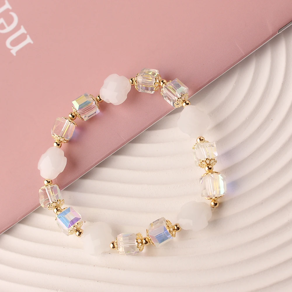 Корейский стиль маленький свежий праздничный пластиковый браслет с лепестками и кристаллами для женщин волшебный браслет для девочек