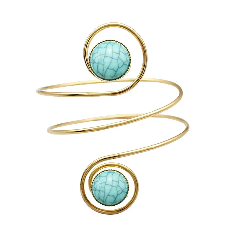Модный простой металлический спиральный браслет для женщин, элегантная бирюзовая повязка на руку оптом