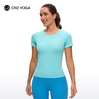 Женские бесшовные топы для тренировок CRZ YOGA, дышащие рубашки для спортзала с коротким рукавом, спортивные футболки для бега, йоги