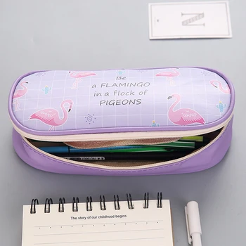 Пенал большой емкости Kawaii Flamingo PU, большие сумки для карандашей на молнии, пенал для школьных карандашей, Канцелярская коробка