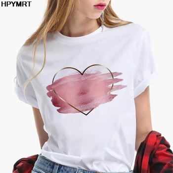 Женская футболка с цветочным принтом в виде сердца, повседневная белая футболка с круглым воротом, футболка с коротким рукавом, женская одежда с графическим рисунком любви