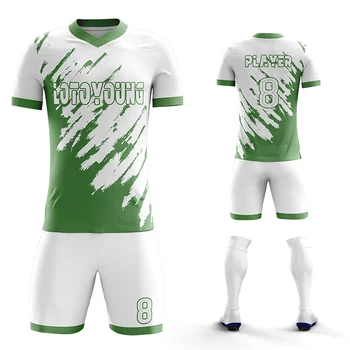 Высококачественная спортивная футболка с сублимационной цифровой печатью с V-образным вырезом и названием команды, Зеленая футбольная форма вратаря