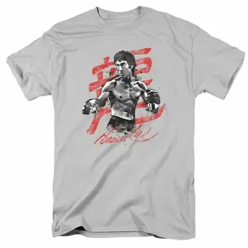 Футболка с чернильными брызгами Брюса Ли, мужская футболка с лицензией на фильм о боевых искусствах, серебристая