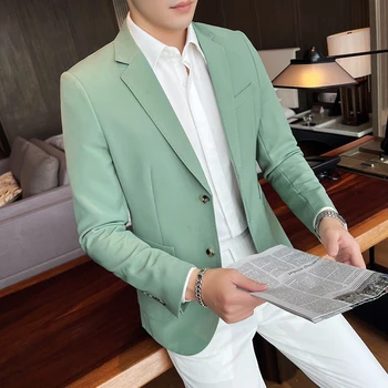 Изысканная деловая корейская версия тонкого однорядного пиджака с двумя пряжками, новые мужские топы в повседневном стиле single West