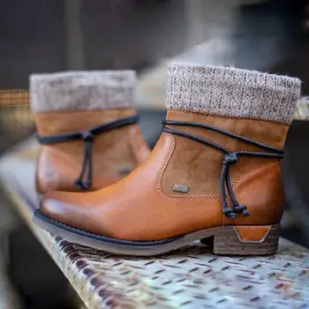 Зимние Зимние ботинки, женские ботильоны в стиле ретро на низком каблуке, женская обувь на платформе и молнии, женские теплые плюшевые вязаные пинетки в стиле пэчворк.