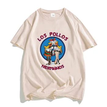Футболка Los Pollos Hermanos из 100% Хлопка, Мужские/женские Летние Повседневные Рубашки, Футболка С Мультяшным Рисунком, Распространенная Одежда в стиле Манга