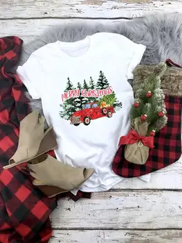 Дерево, Милая трендовая одежда, женский топ, Новогодняя женская одежда, Модная Рождественская футболка, футболки с графическим принтом.