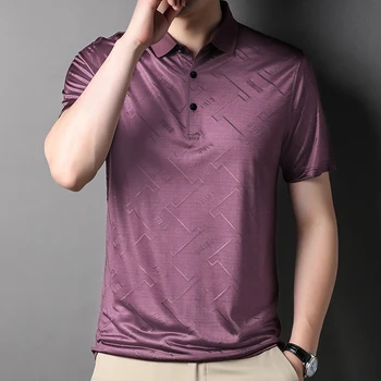Летняя новая мужская футболка с коротким рукавом, тонкая рубашка-поло для среднего и пожилого возраста, мужской повседневный топ с круглым вырезом.