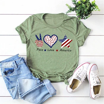 Женская рубашка с днем независимости, с миром и любовью к Америке, Забавная футболка Freedom, Винтажные футболки Четвертого июля, футболки с изображением флага Америки