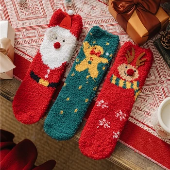 Рождественские носки с героями мультфильмов, Коралловые бархатные носки Xms, повседневные зимние рождественские носки, теплые милые носки в пол, подарки на Новый год, 1 пара