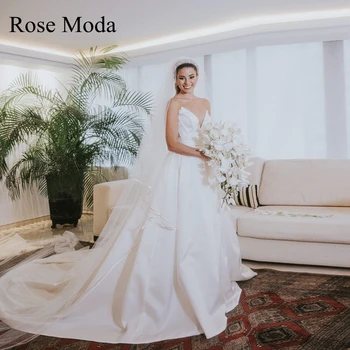 Свадебные платья Rose Moda с глубоким V образным вырезом и высоким разрезом с длинным шлейфом Свадебное платье Destination на заказ