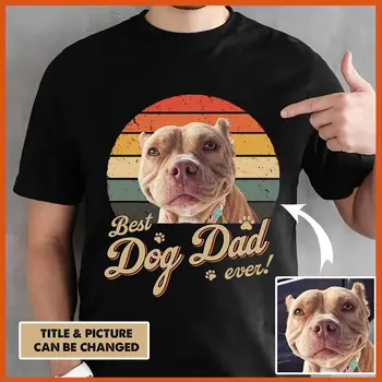Персонализированная винтажная рубашка Best Dog Dad Ever, изготовленная на заказ рубашка для папы с длинными рукавами с фото домашних животных