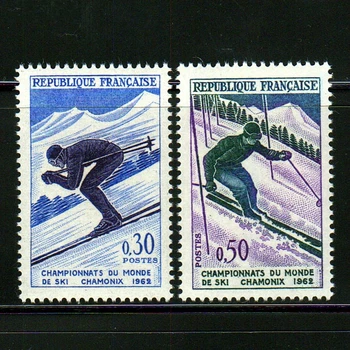 2 шт./компл. Новая почтовая марка Франции 1962 года, Чемпионат мира по лыжным гонкам в Шамони, гравировка почтовых марок MNH