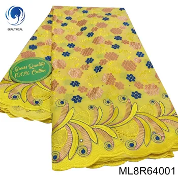 Последнее поступление, 8 доступных на складе цветов, Хлопчатобумажная кружевная ткань из нигерийской швейцарской вуали для торжественного платья ML8R640