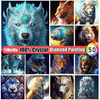 YiMeiDo 100% Картина с кристаллами и стразами, Волк, Лев, Алмазная вышивка, Животные, сумка на молнии, мозаика, стразы с круглой дрелью, искусство