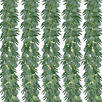 5 упаковок искусственного эвкалипта длиной 6,5 футов с ивовой гирляндой, искусственная лоза с листьями, искусственная зелень серебряного доллара