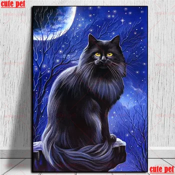 Полная квадратная Дрель Черный кот под луной ночная Мозаика Алмазная Живопись Вышивка Крестом DIY artwork 5D Вышивка декор головоломка
