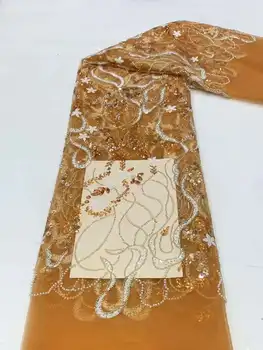 Новое поступление, тяжелые французские нигерийские блестки, бусины, кружевная ткань 13XB-71801, вышитый тюль для свадебного шоу невесты или вечернего платья