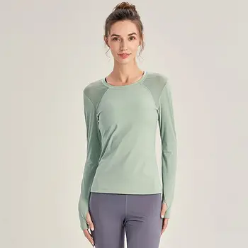 Женские рубашки для йоги с длинными рукавами, однотонные спортивные рубашки, Сетчатая женская футболка в стиле пэчворк, укороченный топ для фитнеса Grym, спортивная одежда S-XL