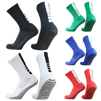 Новые противоскользящие футбольные носки мужские с вертикальными полосками, точками, тремя перекладинами, футбольные носки с захватом