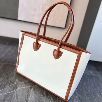 Тканый наплечный холст, модная классическая простая сумка-тоут, вместительная сумка для мамы, повседневная сумка для пригородных поездок, высококлассная контрастная цветовая сумка