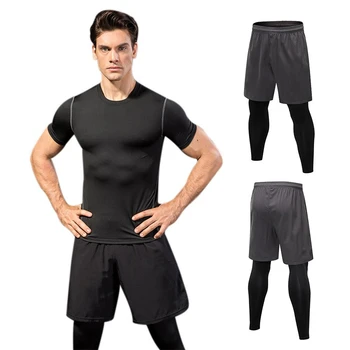 Мужские колготки 2 в 1, компрессионные брюки, леггинсы для бега, Быстросохнущая эластичная спортивная одежда для спортзала, обтягивающие брюки для баскетбола