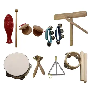 9шт Набор деревянных музыкальных инструментов Игрушки для вечеринок Музыкальные игрушки для раннего обучения для малышей в возрасте от 3 до 10 лет Подарок ребенку на День рождения