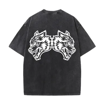 DARC SPORT Женская винтажная футболка с логотипом WOLVES, выстиранная классикой, Мужские футболки из хлопка и мягкого материала, футболки для пары с коротким рукавом, топы