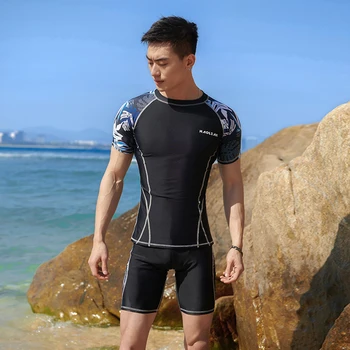 2023 Мужской изысканный костюм для плавания и серфинга с принтом, раздельный костюм с короткими рукавами, солнцезащитный быстросохнущий костюм для водных видов спорта, костюм для плавания и серфинга
