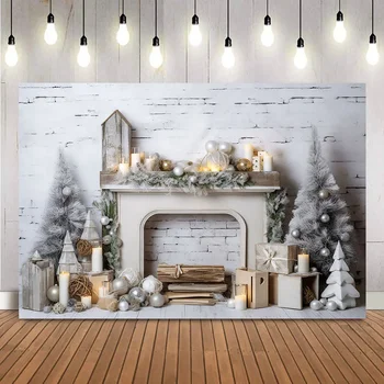 Рождественский кирпичный настенный фон для фотосъемки, Винтажный камин со свечами для новорожденных, фоновая студия для портретной фотосъемки детей
