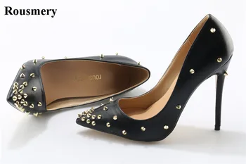 Женские недорогие модные туфли-лодочки с острым носком Черного, белого, золотого цвета, классические туфли на высоком каблуке 10 см 12 см, Вечерние платья, свадебные туфли