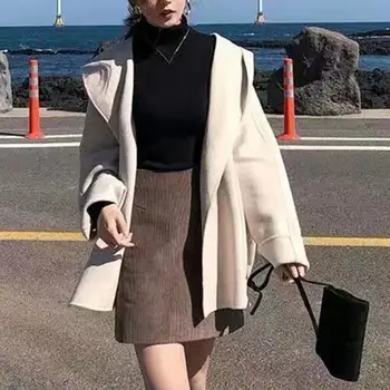 Женское длинное пальто, стоячее утолщенное шерстяное пальто с рукавами реглан, длинное пальто для офисных леди Осень-зима 2023