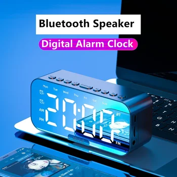 Настольные цифровые часы, динамик Bluetooth, зеркальный экран со светодиодной подсветкой, цифровой будильник, динамик мобильного телефона, беспроводное воспроизведение звука с карты памяти