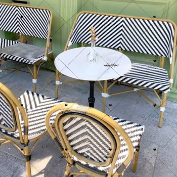 Индивидуальный уличный ротанговый диван французский магазин молочного чая ресторан кофейня столовая бар ротанговый стул для троих